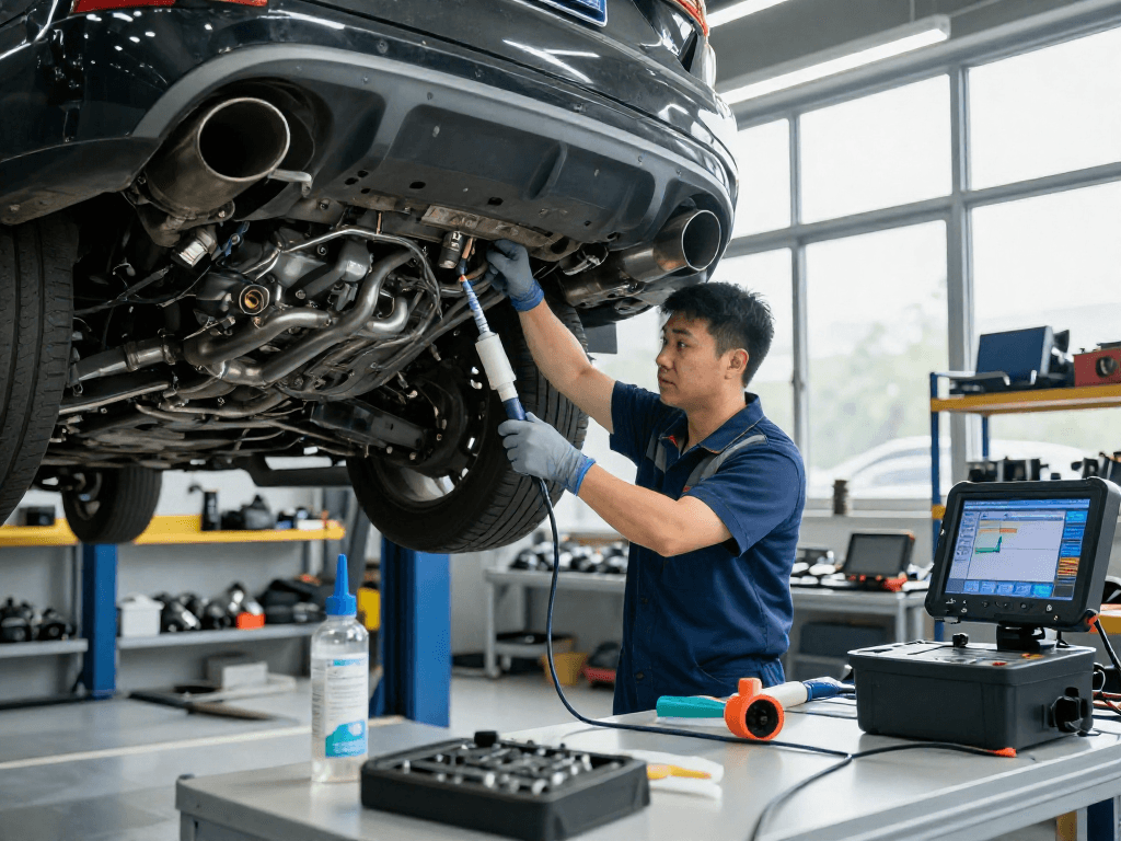 DPF Reinigung Hannover in einer modernen Werkstatt, Techniker bei der Arbeit.
