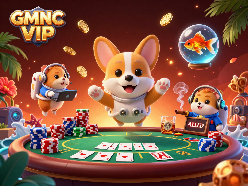 Engage in excitement with GMNC VIP as a cartoon corgi explores a cosmic casino scene.