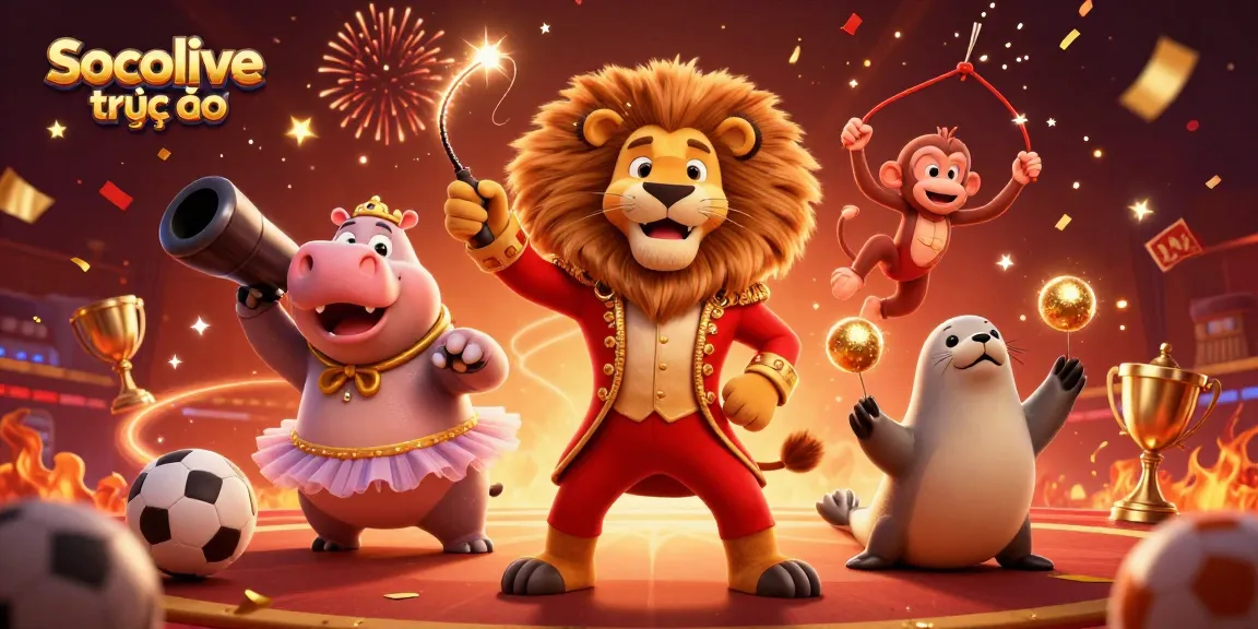 Socolive trực tiếp showcases vibrant characters amid a dynamic sports betting scene, featuring lively interactions and casino elements.