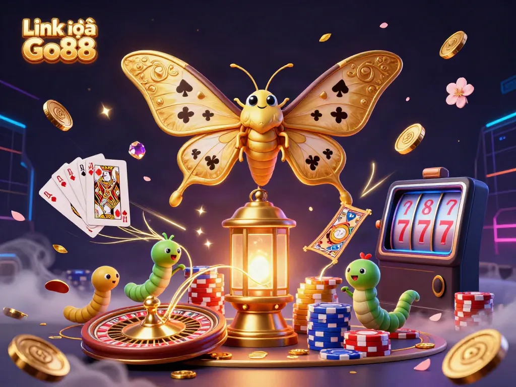 Experience the thrill of gaming with Link vào Go88 in this vibrant casino illustration.