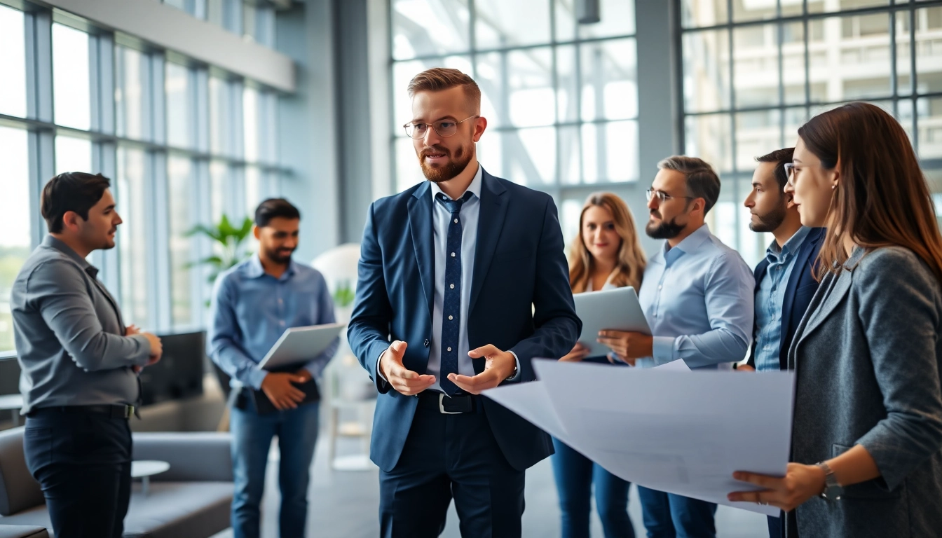 Headhunter Ingenieure treffen sich mit Ingenieuren in einem modernen Büro, um Karrierechancen zu besprechen.