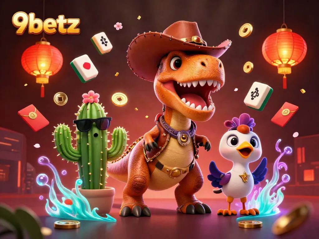 Experience the thrill of gaming at 9betz with vibrant characters and rich casino elements.