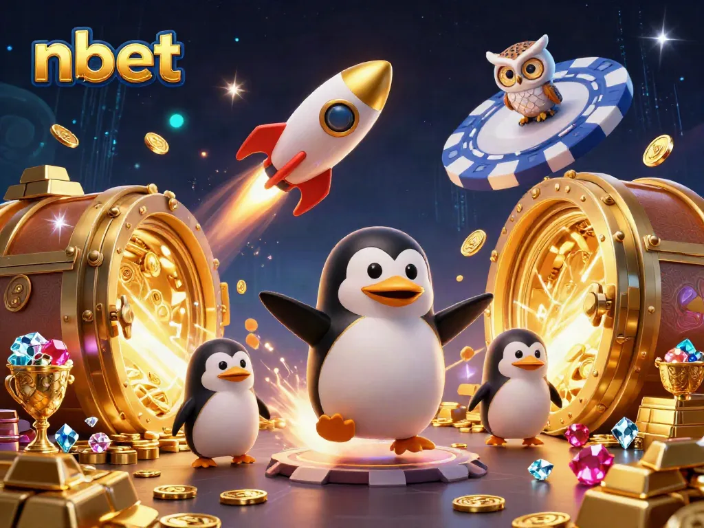 Engage with nbet in an exciting galaxy-themed casino adventure featuring a golden penguin and treasures.