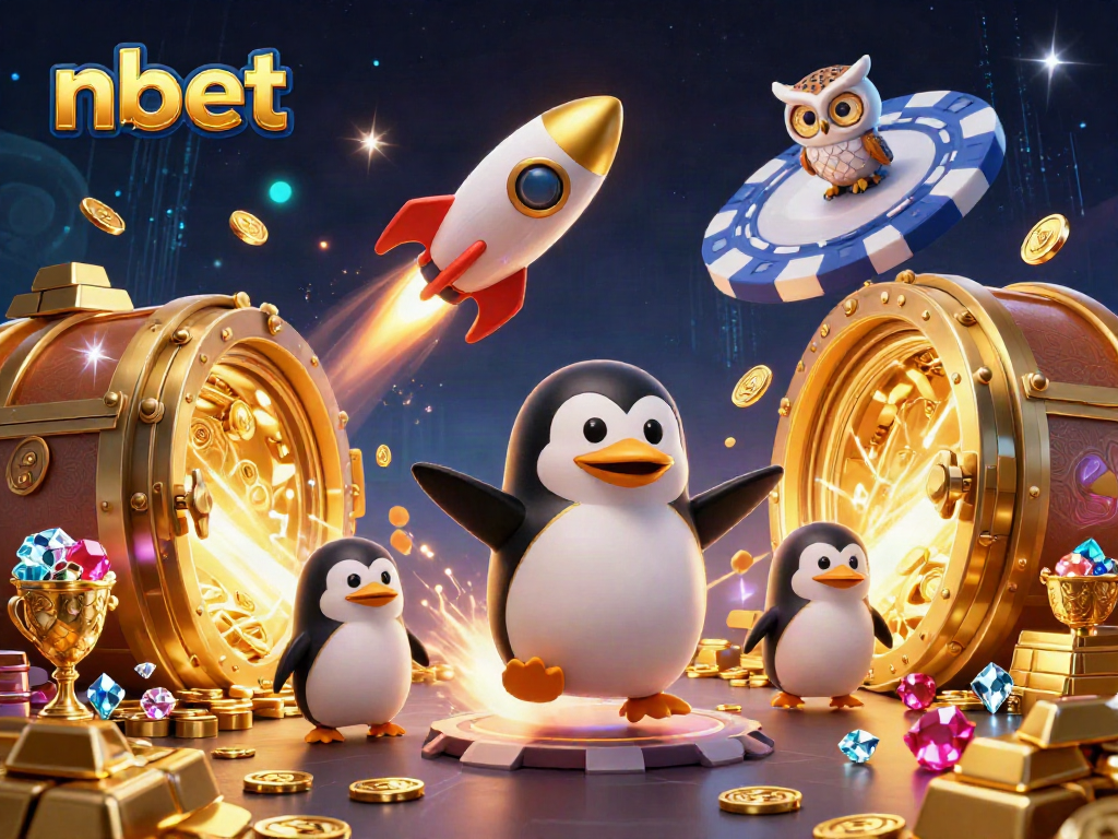 Engage with nbet in an exciting galaxy-themed casino adventure featuring a golden penguin and treasures.