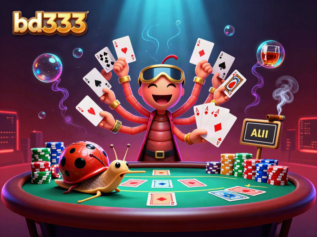Experience vibrant gameplay on bd333 with an exciting cartoon casino scene featuring a dealer and high-roller characters.