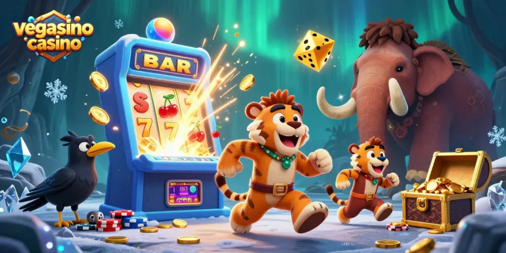 Engage with thrilling games at vegasino casino, featuring vibrant characters and rich casino action.