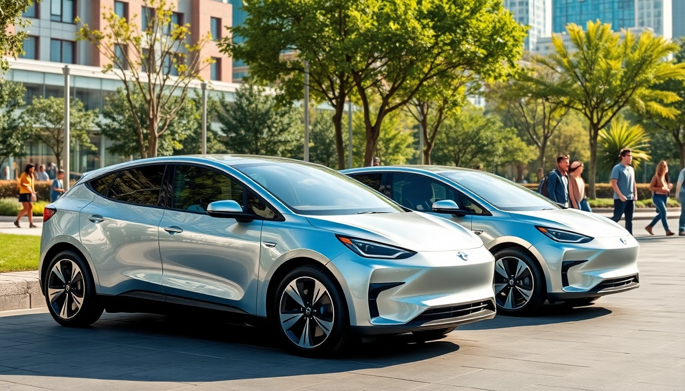 Elektroautos auf einer urbanen Straße präsentieren innovative Designs und umweltfreundliche Technologie.
