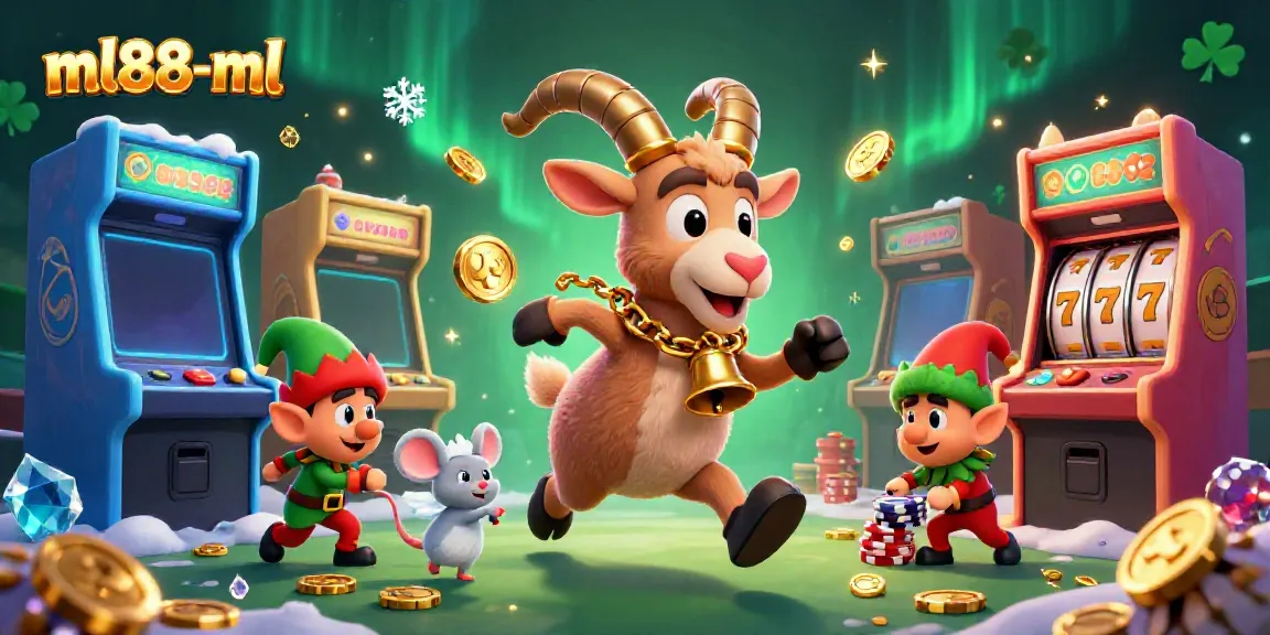 Experience the thrill of ml88-ml’s holiday-horror casino with festive characters stealing chips amidst bright gaming visuals.