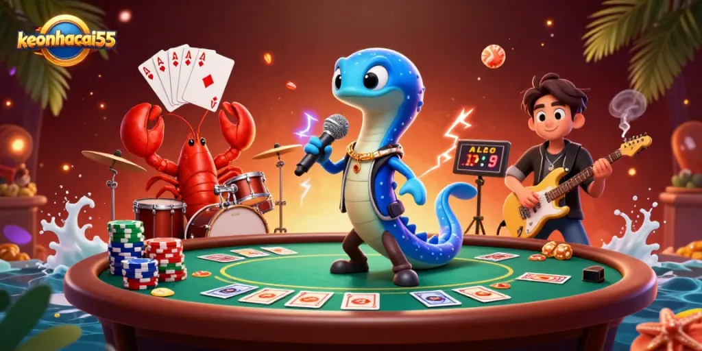 Engage with the vibrant underwater casino scene featuring keonhacai55's electric eel DJ.