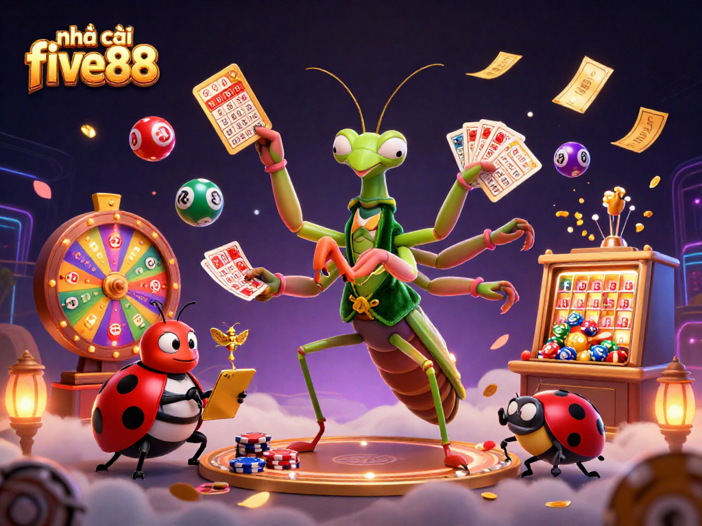 Experience the excitement of nhà cái five88 with vibrant 3D casino elements in a bustling gaming scene.
