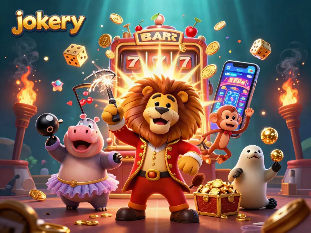 Experience big wins at jokery casino with a vibrant 3D illustration featuring slot machines and dynamic game elements.