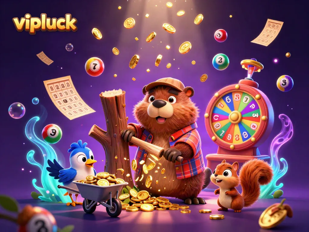 Experience thrilling gameplay with vipluck as cute characters collect golden coins in an enchanting casino setting.