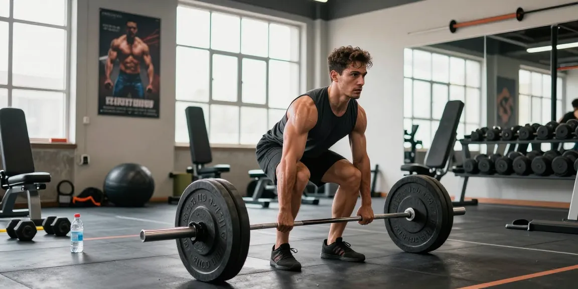 Das ultimative Fitness-Workout im Anabolika Shop Deutschland mit einem Bodybuilder, der Gewichte in einem hellen Fitnessstudio hebt.