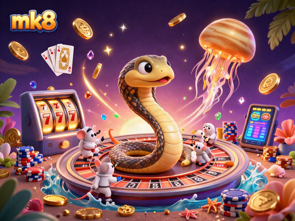 Engage with mk8's exciting slot experience amidst vibrant cosmic imagery and colorful game elements.