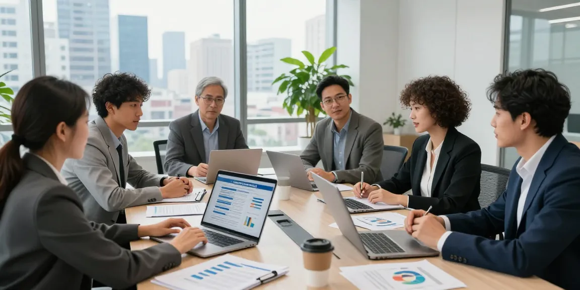Team analyzing jv funding program metrics in modern office meeting
