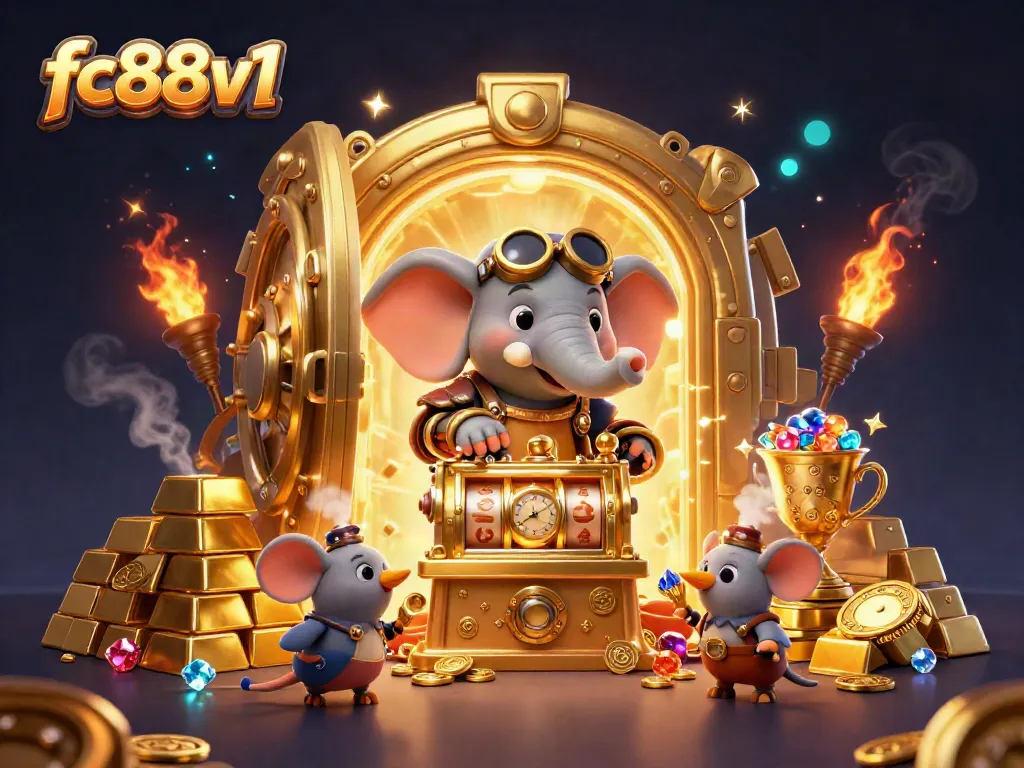 Engage with the fc88v1 exciting casino scene featuring an animated steampunk elephant and treasures.