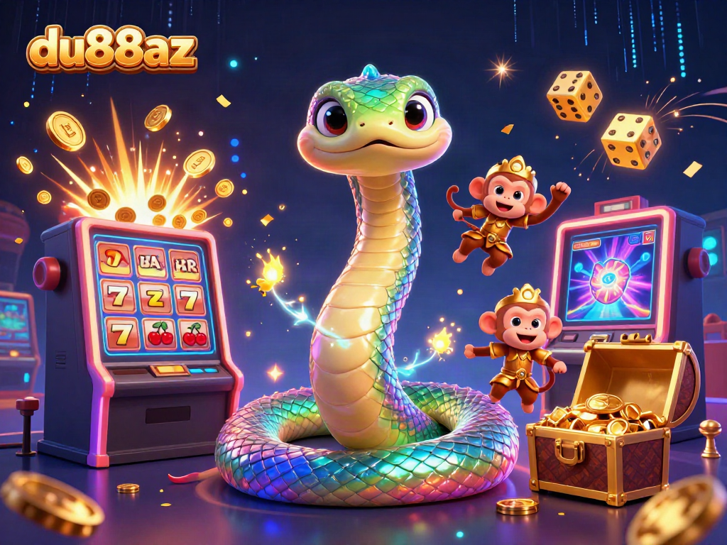 Colorful promotional artwork showcasing du88az with a vibrant scene of casino elements and characters.