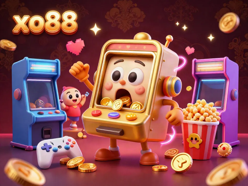 Experience the excitement of xo88 as a golden slot machine hits a jackpot and coins burst forth.