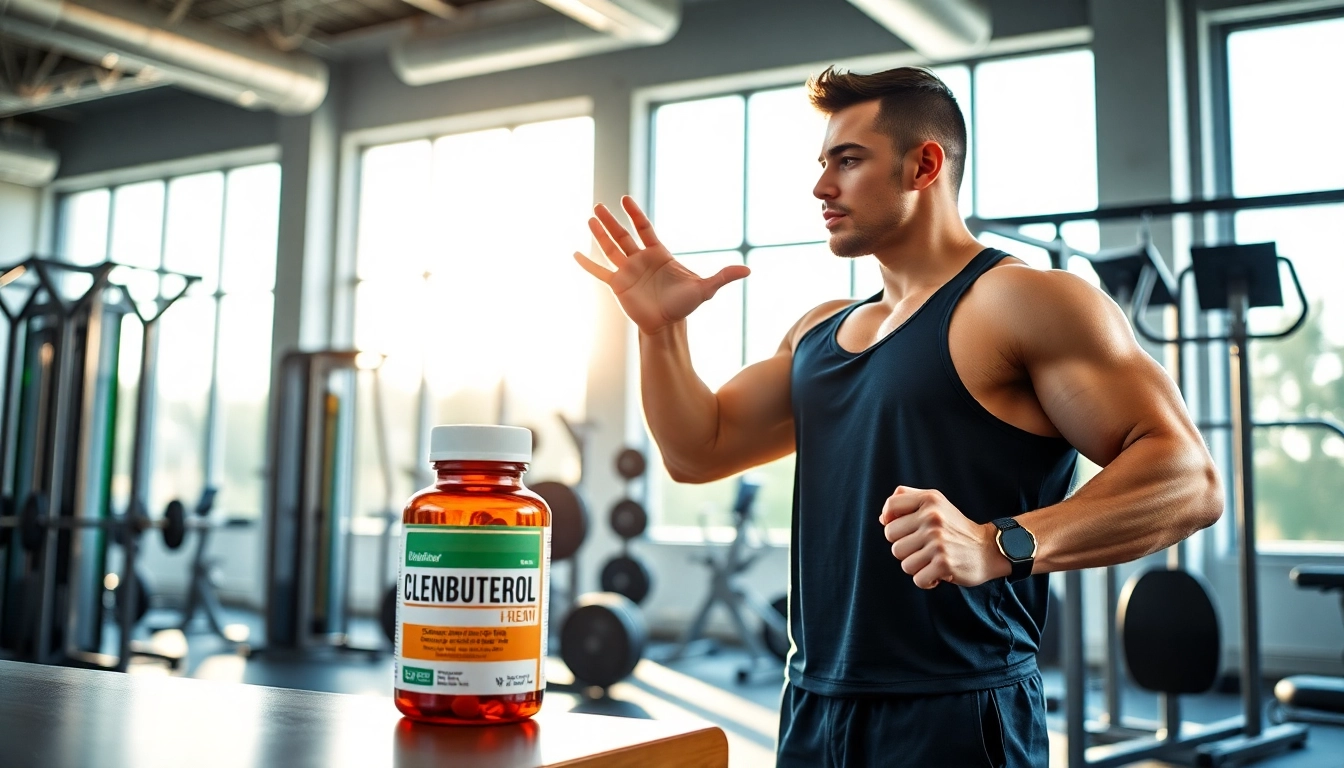 Zu clenbuterol kaufen demonstrates effective fitness techniques in a bright gym setting.