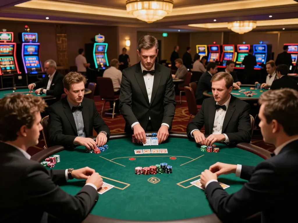 Players strategizing in a high-energy poker game at 23Win casino, showcasing competitive gameplay and luxury