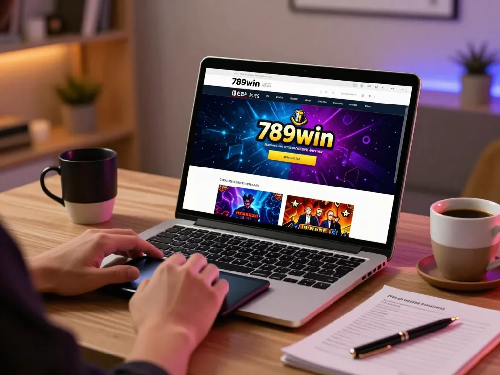 Player engaging with 789win website for online casino gaming from a stylish desk setup.