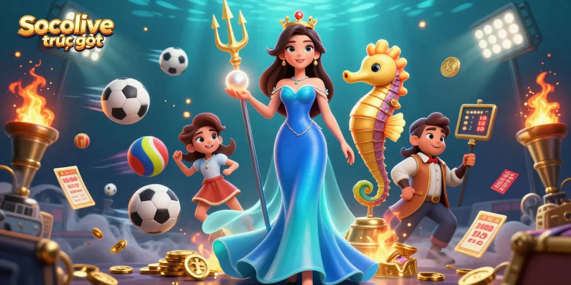 Experience Socolive trực tiếp with vivid 3D illustration showcasing immersive sports betting atmosphere.