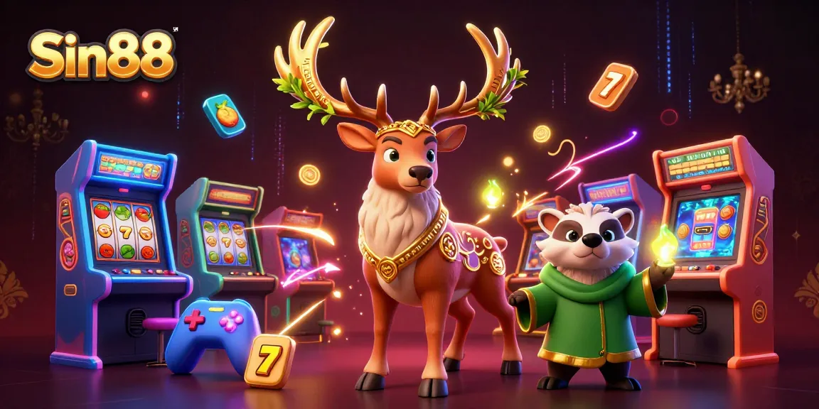 Engage in thrilling gameplay with Sin88's vibrant casino culture featuring slot reels and golden motifs.