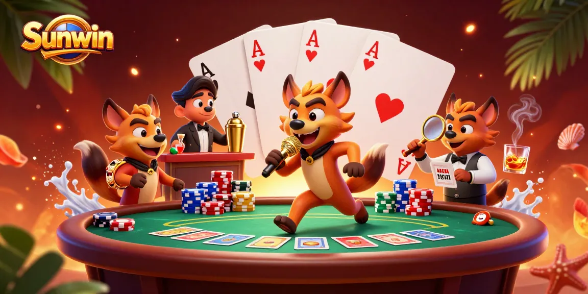 Engage with Sunwin in a vibrant casino scene featuring hyenas humorously managing the club.