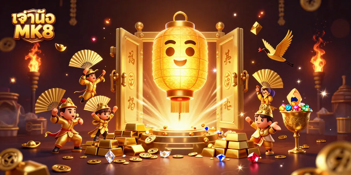 Experience the thrill with เจ้ามือ MK8 in an exciting digital casino scene filled with gold and games.
